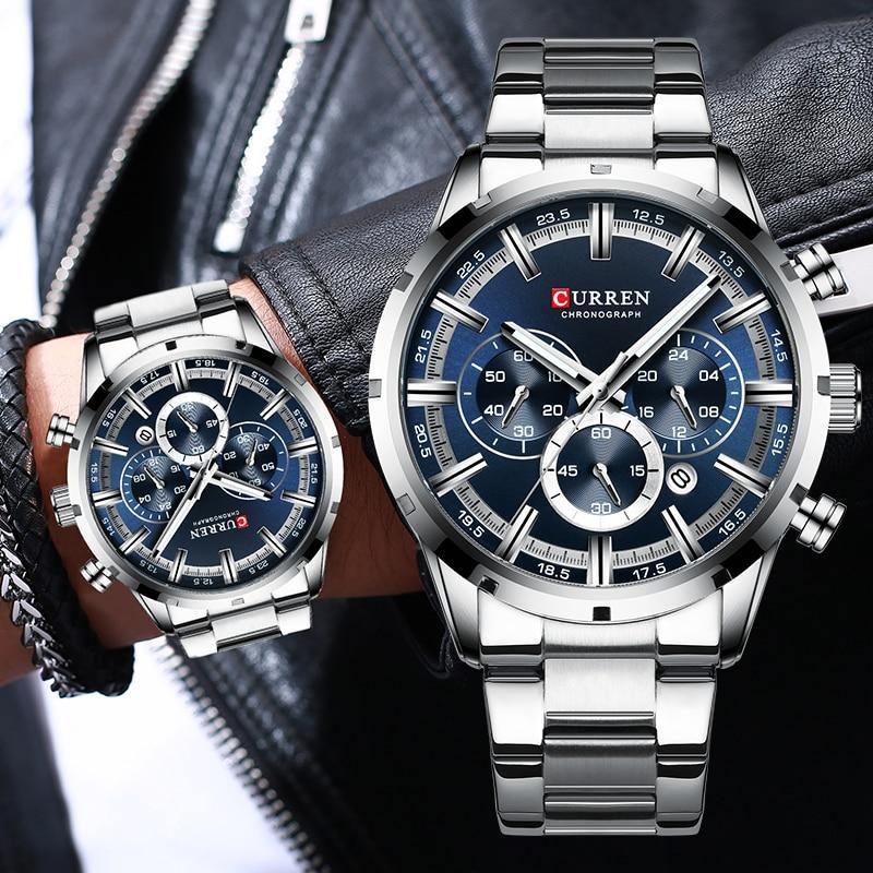 New CURREN Top Brand Luxury Fashion Mens Watches Stainless Steel Chronograph Quartz Watch Men Sport Male Clock Relogio Masculino - We Sell mobile Phones