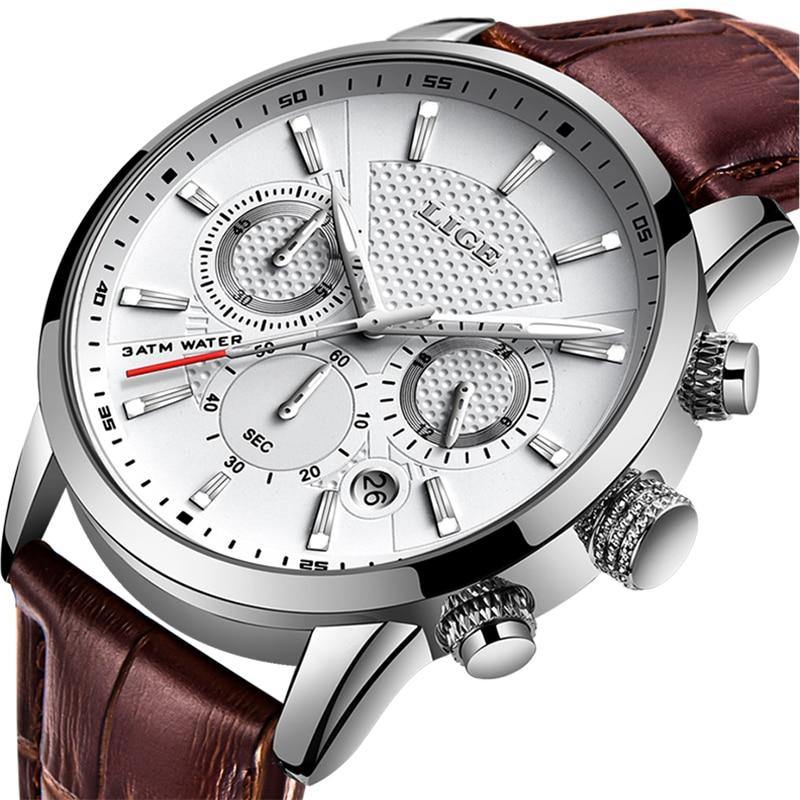 2021 New Mens Watches LIGE Top Brand Leather Chronograph Waterproof Sport Automatic Date Quartz Watch For Men Relogio Masculino - We Sell mobile Phones